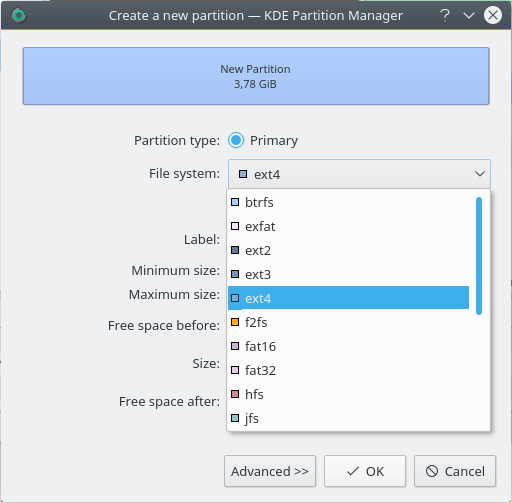 Creating a primary partition