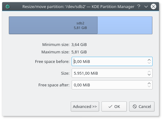 Resize dialog after resizing /dev/sdb2