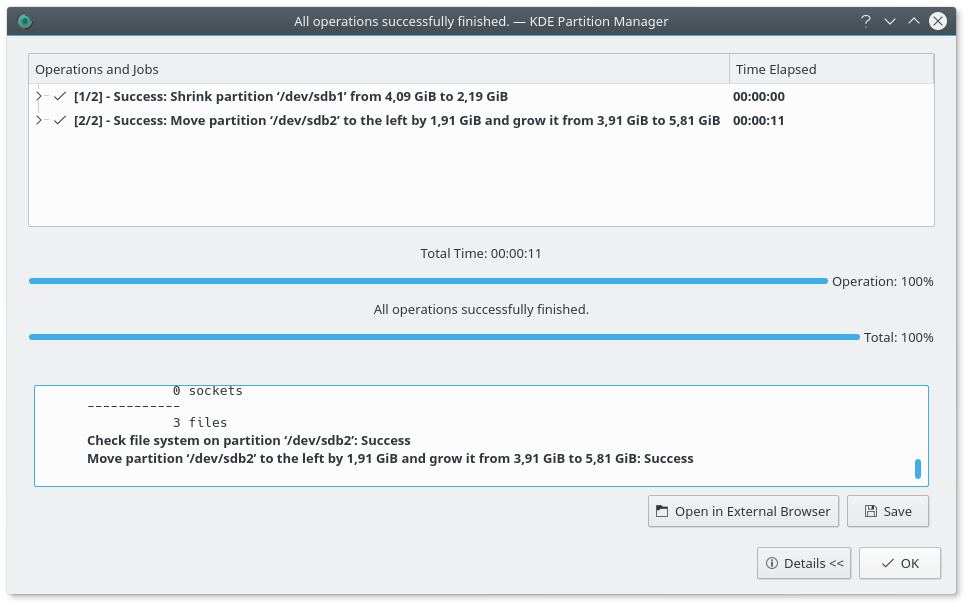 Progress dialog after successfully applying operations